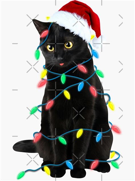 Black Cat Christmas Led Lights Xmas Tree Kitten In Santa Hat Funny