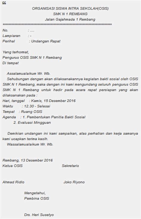 Osis sma negeri 01 malang jl. 3 Contoh Surat Agenda Rapat yang Benar