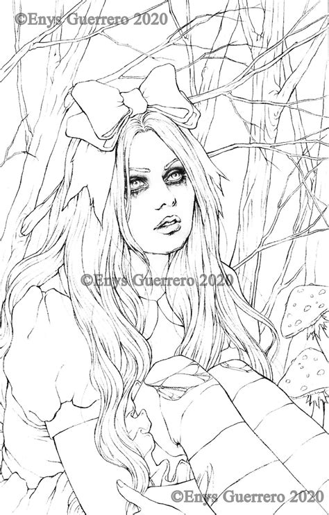 Lost In Wonderland Coloring Page Goth Fantasy Printable Etsy France