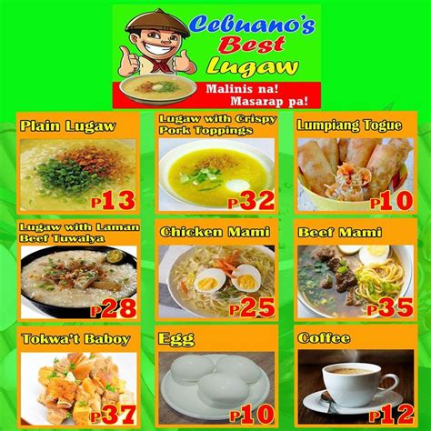 Menu At Cebuanos Best Lugaw Restaurant Caloocan