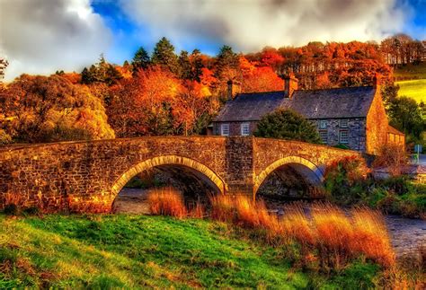 Desktop Wallpapers Hdr Autumn Bridges River Houses Cities