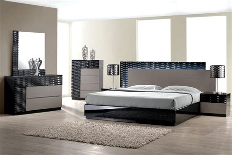 4 Pc Contemporary Platform Black Lacquer Wzebra Queen Bed Bedroom Set
