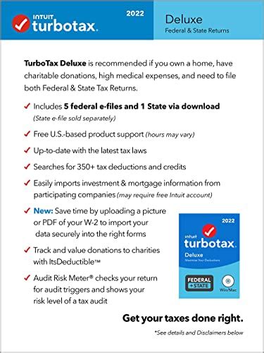 TurboTax Deluxe 2022 Tax Software Federal And State Tax Return