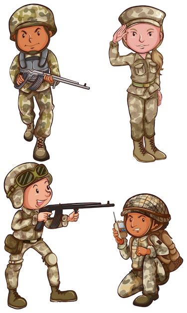 Un Simple Dibujo De Los Cuatro Valientes Soldados Sobre Un Fondo Blanco