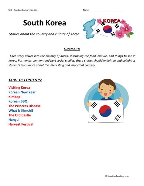 Help your child learn, and have fun. Reading Comprehension Worksheet - Korea Collection