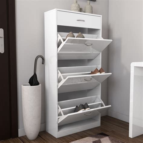 Torino Narrow White High Gloss Shoe Storage Cabinet 18 Pairs