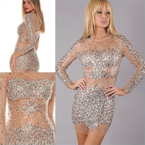 Wow Sparkling Beaded Crystal Delectable Nude Illusion Mini Prom Dresses