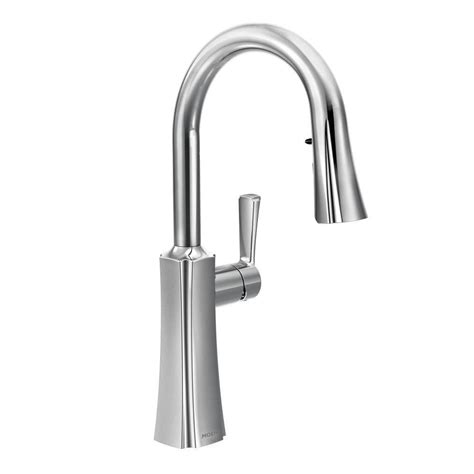 Chrome, stainless or matte black which is it is amazing to see that both the pull down and pullout kitchen faucets are retractable so once you are through maneuvering the flexible horse. MOEN Etch Single-Handle Pull-Down Sprayer Kitchen Faucet ...