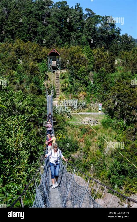 Two Way Traffic As Visitors Cross New Zealands Longest Swing Bridge