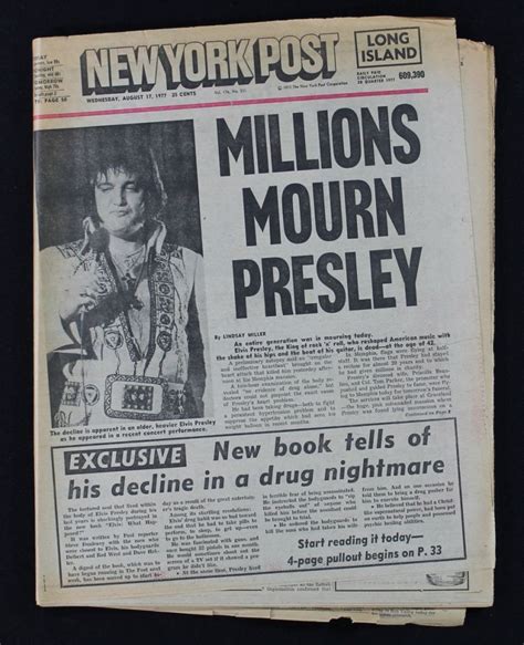His body was found by girlfriend, ginger alden in the upstairs bathroom. Original 1977 Newspaper from Death of Elvis Presley
