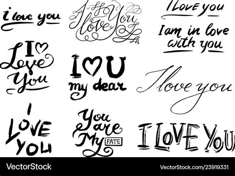 I Love You Text Hand Drawn Lettering Collection Vector Image
