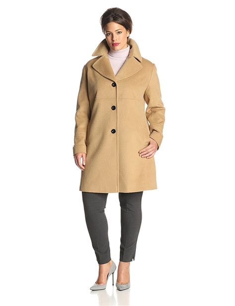 A wide notch collar makes this camel coat look even more chic. Larry Levine Women's Plus-Size Single-Breasted Wool Coat ...
