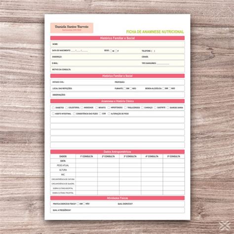 Ficha Anamnese Nutricionista 2495 MultixPrint