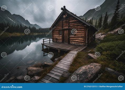 Serene Retreat: Wooden Cabin by Remote Lake Amidst Majestic Mountains
