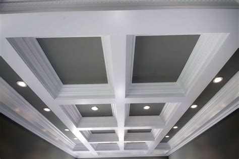 If your room is square or irregular, start with a perimeter beam that runs perpendicular to the joists, to create a firm connection to the ceiling. faux coffered ceiling ideas » Gypsum Ceiling Supplies