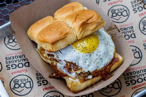 The Hangover Breakfast Burger By Dog Haus On Kings Hawaiian Rolls