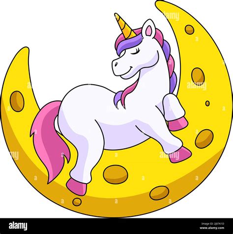 Unicorn Sleeping On The Moon Cartoon Clipart Stock Vector Image And Art