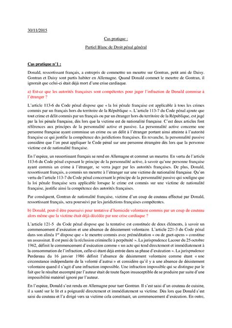 Partiel Blanc Droit pénal général Cas pratique 30 11 Cas pratique