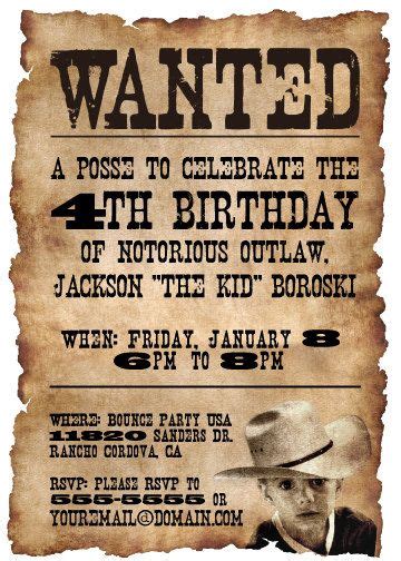 Paper Paper And Party Supplies Western Birthday Invite Wanted Birthday