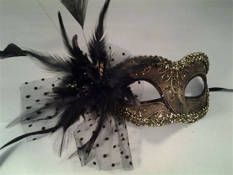 Gold Masquerade Mask With Side Feathers Screamers Costumes