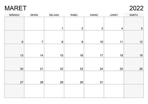 Kalender Maret 2022 Kalender365su