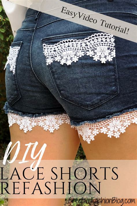 Denim Diy Lace Shorts Refashion Tutorial Creative Fashion Blog Diy