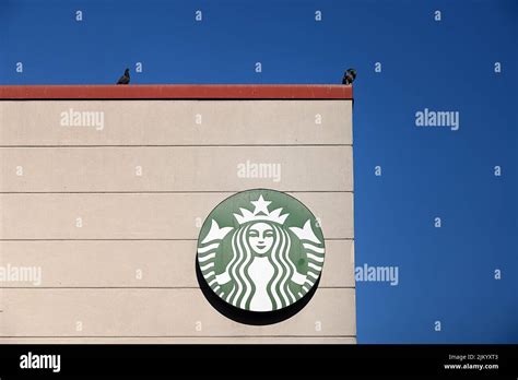 New York, USA. 03rd Aug, 2022. Starbucks coffee shop logo seen on a