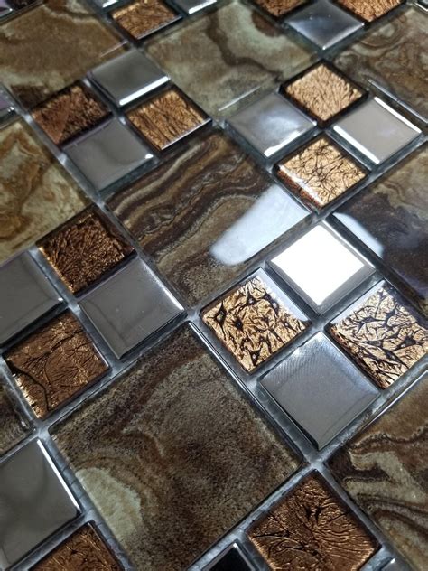Marble Steel Crystal Glass Square Mosaic Tiles Sheet Walls Floors