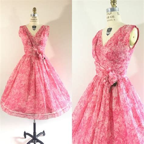 Reserved 1950s Pink Floral Dress 50s Silk Organza Full Etsy Pink