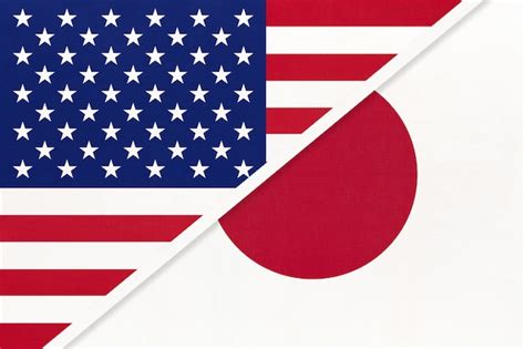 Estados unidos vs japón bandera nacional de textiles. relación entre