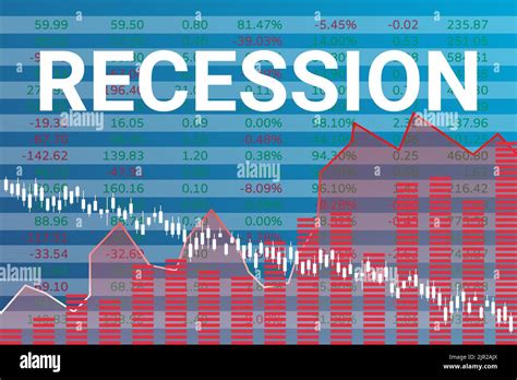 Word Recession On Blue Finance Background With Red Line And Columns
