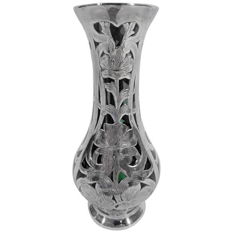 Art Nouveau Green Glass Silver Overlay Vase C 1900 For Sale At 1stdibs
