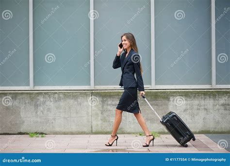 Businesswoman Traveling With Suitcase Stock Photo Image Of Attractive