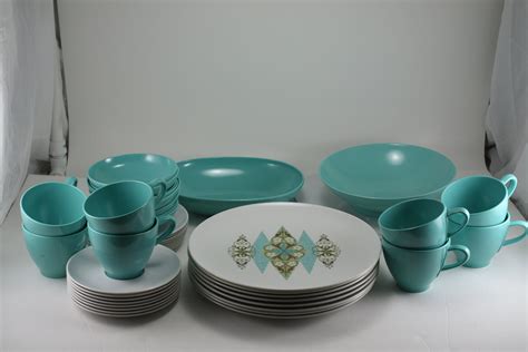 Vintage 1960s Aqua Turquoise Melmac Dinnerware Set Prolon