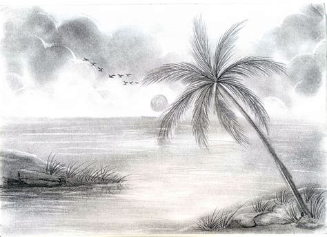 Drawing Of Nature With Boat By Pencil Shading Drawing Scenery