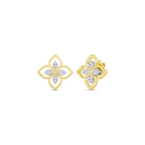 18k Gold Principessa Large Diamond Flower Earrings Roberto Coin