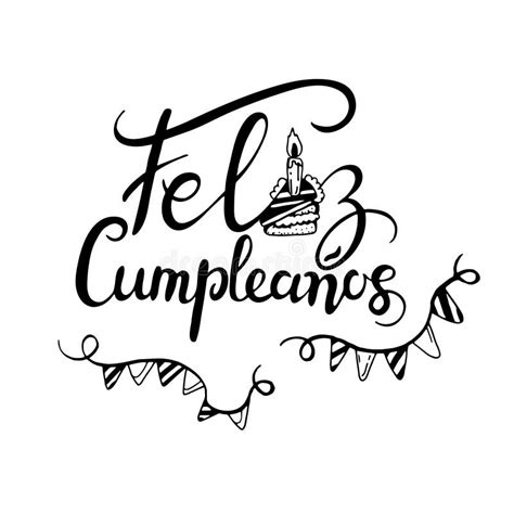 Feliz Cumpleanos Happy Birthday In Spanish Language Handdrawing Lettering Vector Doodle