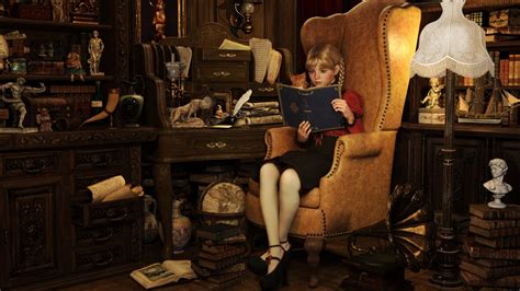 Girl Reading Book In Living Room Hd Wallpaper Background Image