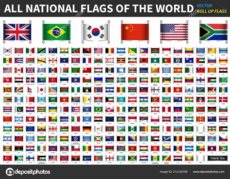 Wszystkie Oficjalne Flagi Narodowe Świata Roll Projektu Wektor Stock