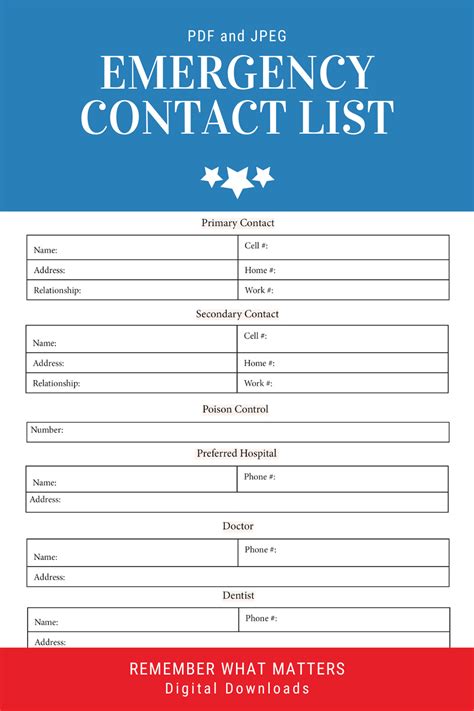 Emergency Contact Contacts Forms Editable And Printable Pdf Etsy In