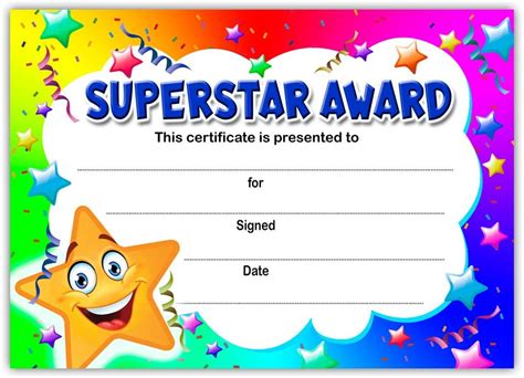 Superstar Award Kids Certificates A6 Pack Of 20 Ideal For Nurseries