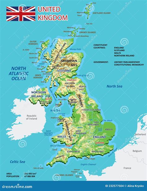 Physical Map Of The United Kingdom Stock Vector Illustration Of