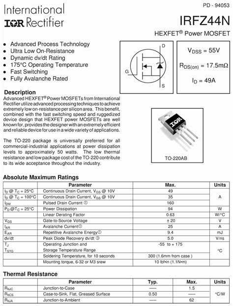 IRFZ44 DATASHEET PDF