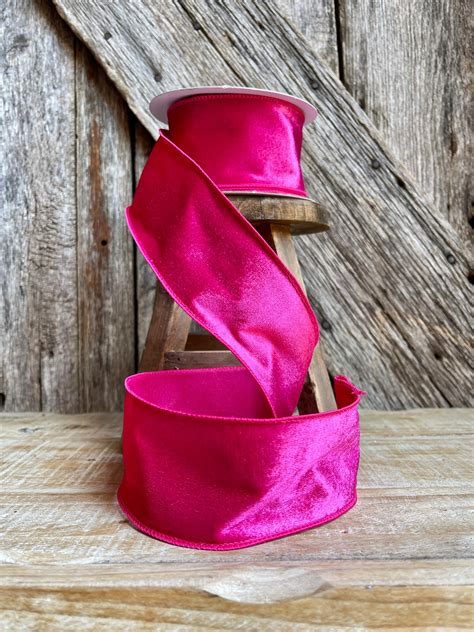 Hot Pink Velveteen Ribbon Wired Ribbon 25 Inch Ribbon Hot Pink Ribbon Christmas Ribbon