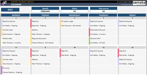 Content Calendar Excel Template Social Media Content Planner