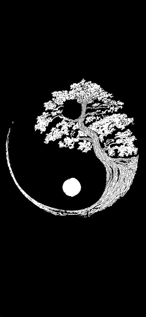 Yin Yang Tree Of Life Black And White Wallpaper Iphone Black