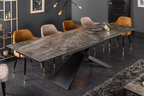Euphoria Extendable Dining Table Taupe Ceramic In Marble Look 180 22