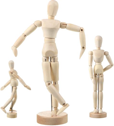 3 Pcs Artist Mannequin Model Moveable Wooden Manikin Wood Drawing
