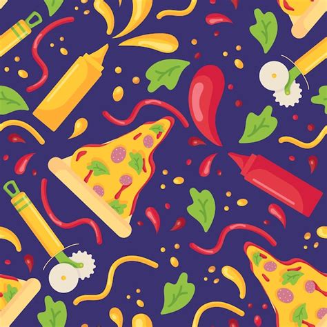 Premium Vector Seamless Pattern With Fast Food And Splashes Of