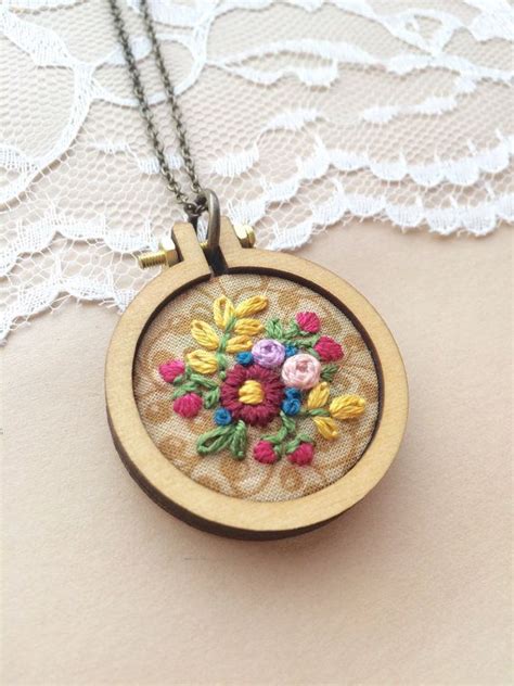 Mini Hoop Necklace Mini Embroidery Hoop Embroidered Flowers Etsy